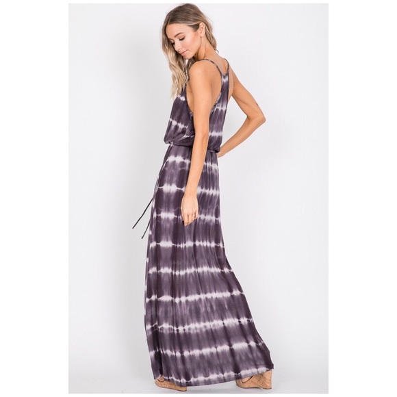 Charcoal Tie Dye Cami Casual Maxi Dress - Picture 3 of 6